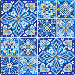 Pixel Art  Mediterranean Tile Seamless Pattern © marinavorona