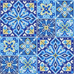 Pixel Art  Mediterranean Tile Seamless Pattern © marinavorona