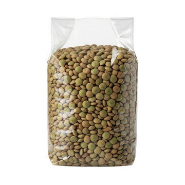 Package of green lentils isolated on transparent background