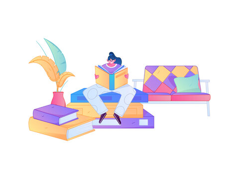 Character reading quietly vector concept operation hand drawn illustration
