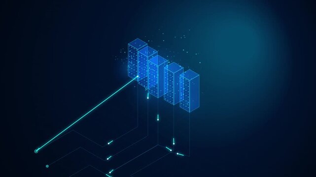 Blue 3D server database isometric data center cloud computing network server technology animation