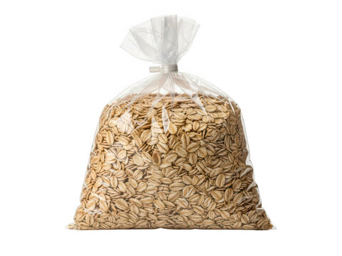 Bag of whole grain oats isolated on transparent background