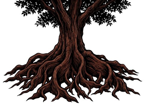 Dark tree roots and trunk illustration