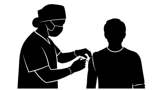 Medical professional giving a vaccine injection to a patient silhouette