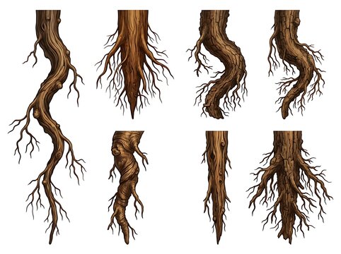 Illustrated tree roots growing in soil