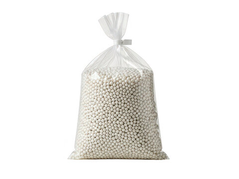 Bag of white polystyrene beads isolated on transparent background