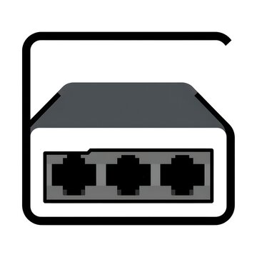 Minimalist icon illustration of a network switch or router device.