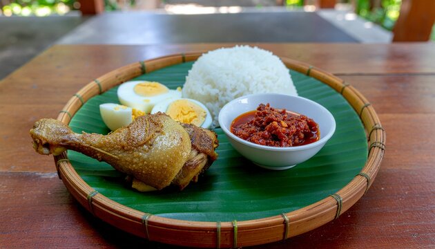Traditional Gudeg Yogyakarta jackfruit coconut milk with rice chicken egg and sambal krecek