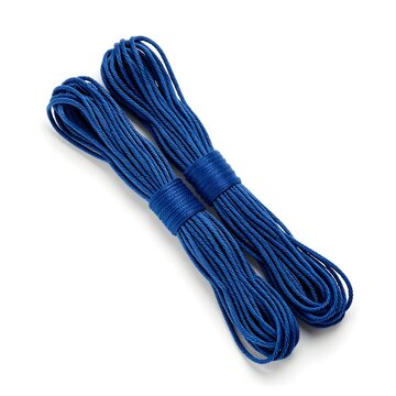 Two coils of blue nylon paracord rope isolated on a white background.