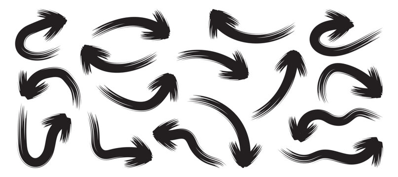 Bold arrow Hand drawn arrow set, wavy direction symbols, rough grunge brush strokes vector illustration
