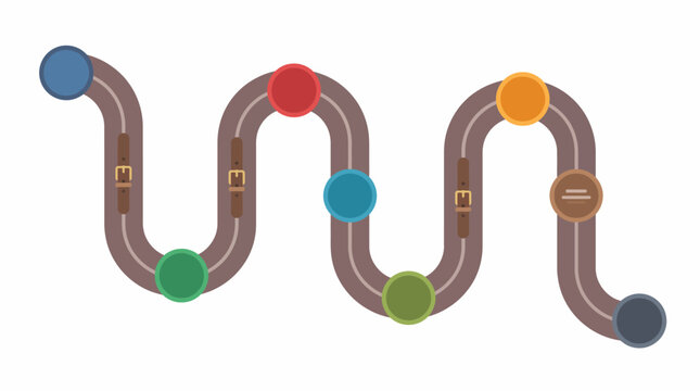 Colorful winding belt roadmap infographic for business process timeline and goal visualization