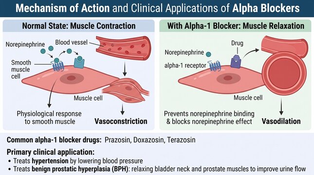 Alpha blocker mechanism of action on smooth muscle cells diagram
