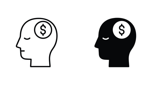 Human head silhouette with dollar currency sign inside representing financial mindset vector icon