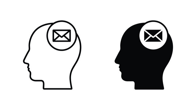 Human head silhouette with email envelope icon representing communication and messaging vector