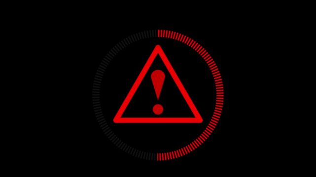 Danger Warning Triangle Icon with Animated Dashed Circle Loading Progress 4k animation..