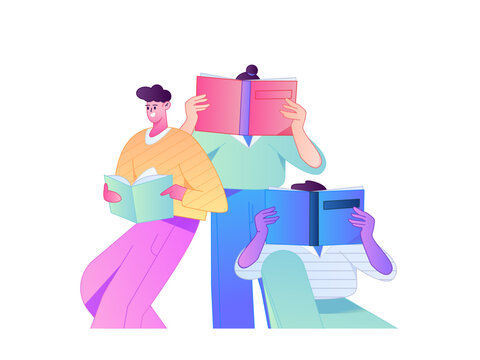 Character reading quietly vector concept operation hand drawn illustration
