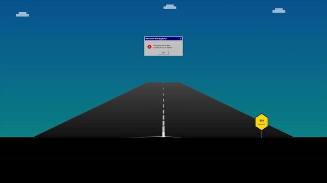 Retro pixel art driving simulation with system error pop up message