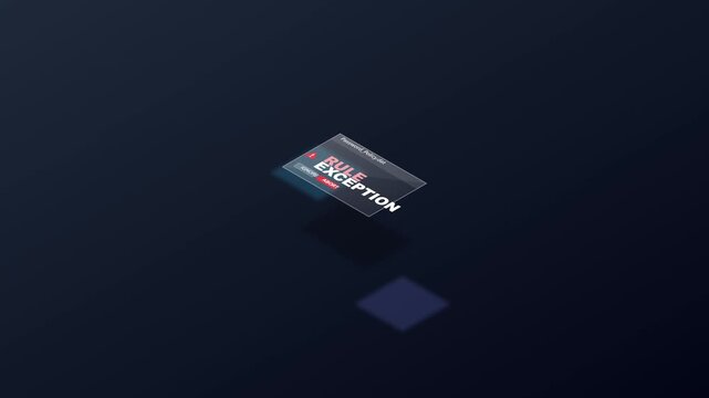 Isometric motion graphic displaying a rule exception notification