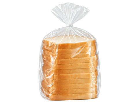Bread slice in clear plastic bag isolated on transparent background
