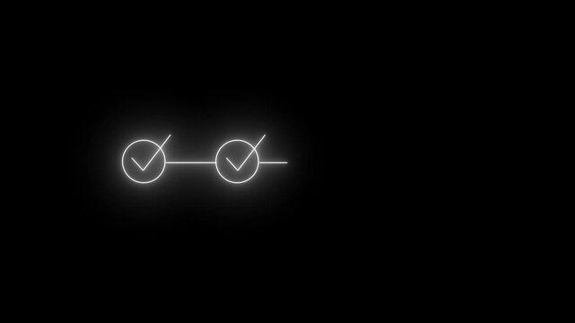 neon 4 step infographic process with check mark icon. infographic step by step process icon animation , step process success with check marks on black background 4k motion video.