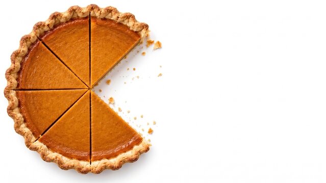 Pumpkin pie with missing slice and copy space