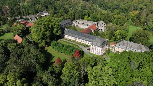Aerial view, Arnsburg Abbey near Lich, Arnsburg, Hesse, Germany
