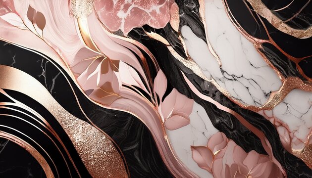 stone background of marbled detail with rose gold black and white ai assisted finalized in photoshop by me
