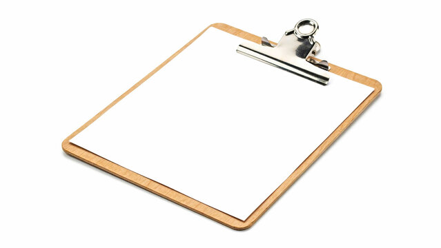 A blank wooden clipboard with a silver clip is displayed on a white background, ready for notes or documents to be attached and organized
