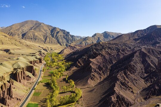 Aerial of the mountains around Bamyan, Afghanistan