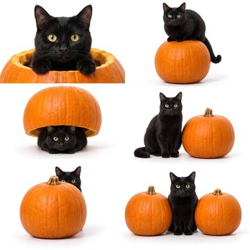 Black cat and pumpkin positions for learning spatial prepositions