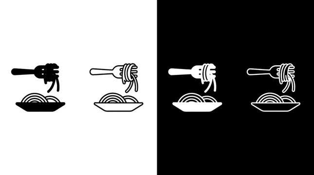 Spaghetti Pasta with Fork Line and Glyph Icon Set