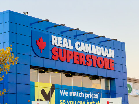 Calgary, Alberta, Canada. September 27, 2026. Exterior view of a Real Canadian Superstore grocery store building.