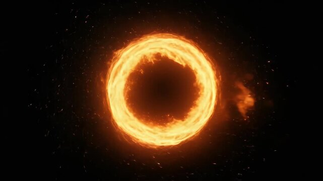 A vibrant ring of fire swirling against a dark background with glowing embers and bright sparks