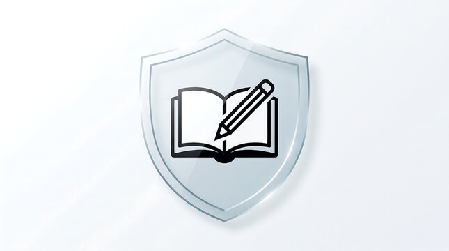 Education Security Concept with Glass Shield, Book and Pencil on White Background
