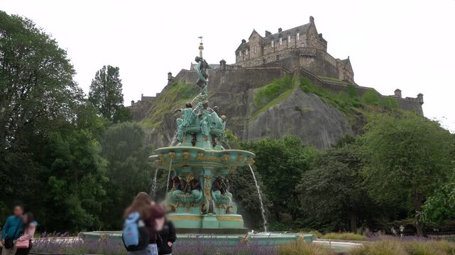 Ross Fountain and Edinburgh Castle in Edinburgh, Scotland