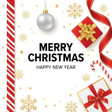 Festive christmas background with ornaments gifts and candy canes for holiday celebrations