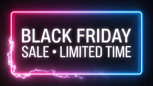 Neon glowing frame with event announcement text for shopping seasonal sale