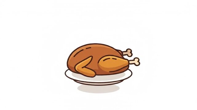 Cartoon roasted turkey on a white plate, isolated on white background - Thanksgiving dinner vector illustration
