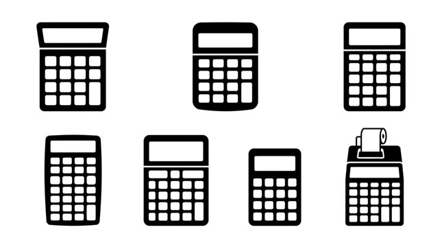 Collection of diverse calculator icons for business, finance, and mathematical computations