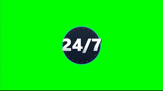 24 7 Availability Tech Badge Animated Motion Background with Chroma Key Green Screen