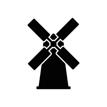 Black windmill icon silhouette for renewable energy and farm agriculture design projects