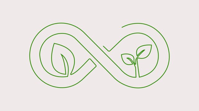 Green infinity symbol with sprouting plant and leaves representing sustainability and growth