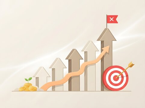 Financial growth concept with arrows target and coins illustration in a vector style