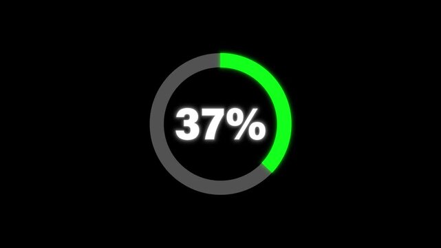 Circular Loading Progress Bar Animation 0 to 37 Percent on black background. Circle Loading icon animation. Loading progress bar loading animation. Progress Bar Animation.