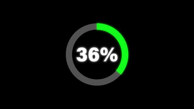 Circular Loading Progress Bar Animation 0 to 36 Percent on black background. Circle Loading icon animation. Loading progress bar loading animation. Progress Bar Animation.
