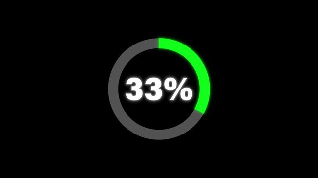 Circular Loading Progress Bar Animation 0 to 33 Percent on black background. Circle Loading icon animation. Loading progress bar loading animation. Progress Bar Animation.
