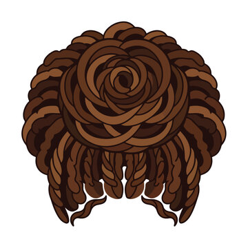 Brown dreadlocks bun hairstyle vector illustration isolated on white background