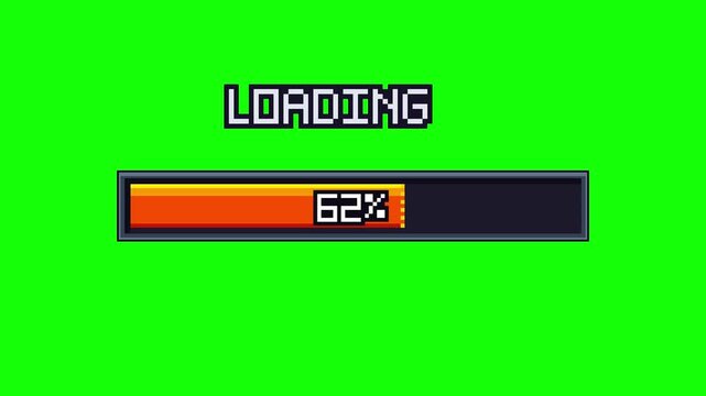 Pixel art loading bars showing progress percentage on green screen