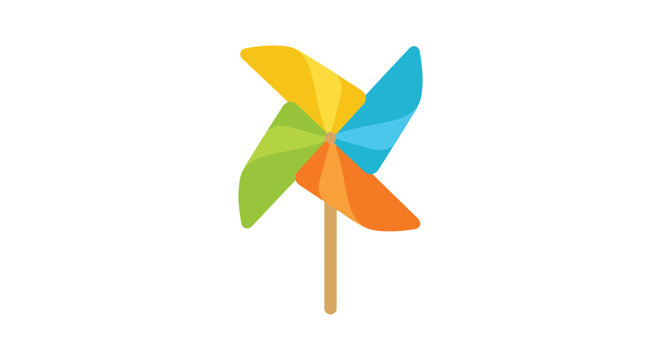 Colorful pinwheel toy stands against a plain white background windwheel