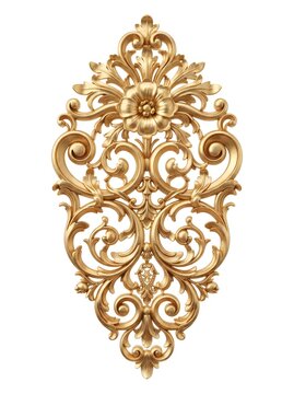 Ornate golden baroque floral decoration isolated on white background for classic design